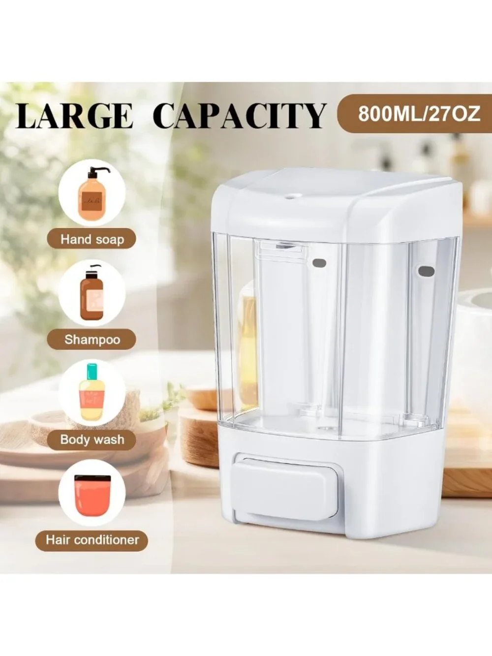 6 Pcs Wall Mounted Soap Dispenser Set, 27 Oz, Stylish White Bathroom Organizer